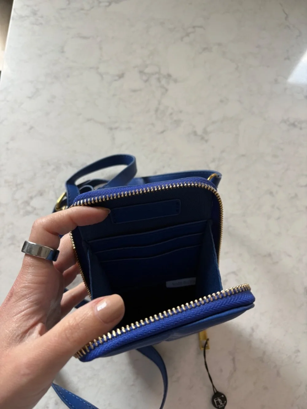 Crossbody Wallet and Phone Carrier - Cobalt Blue with Gold Hardware